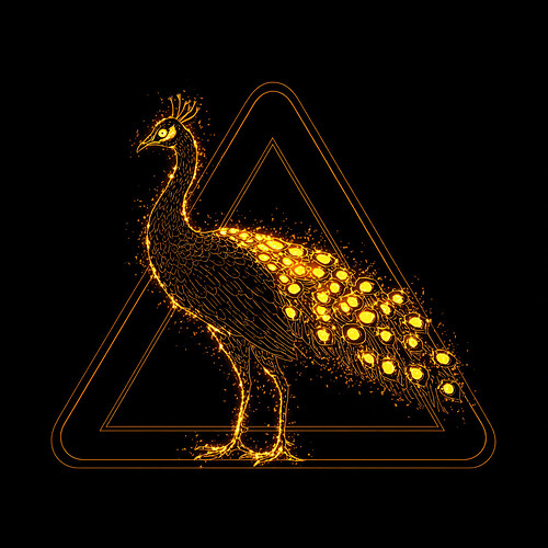 evansd2_A_laser_hazard_sign_with_the_silhouette_of_a_peacock_on_0a422b15-3192-4536-8a97-4eb221fc6f5b