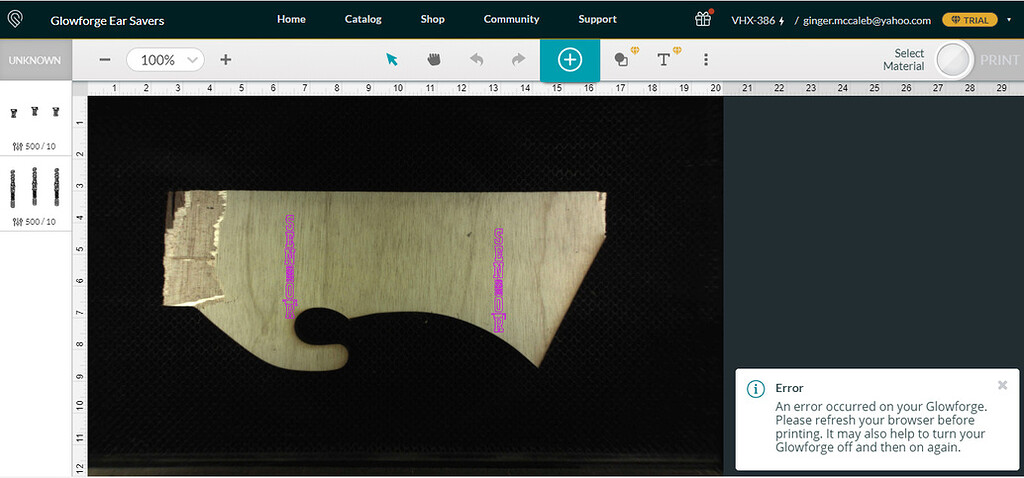Error when focusing - Community Support - Glowforge Owners Forum