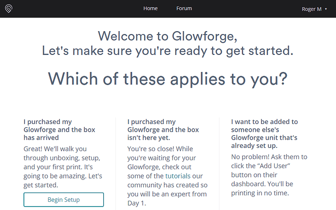 Glowforge-Post-Login-Screen