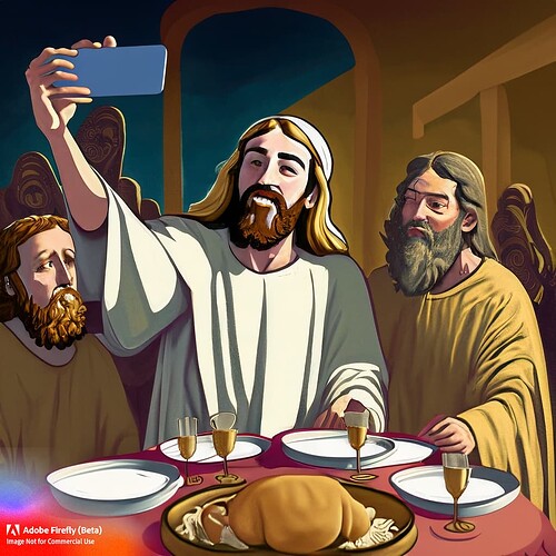 Firefly_Jesus+takes a selfie with the disciples during the last supper_graphic,cartoon_85162
