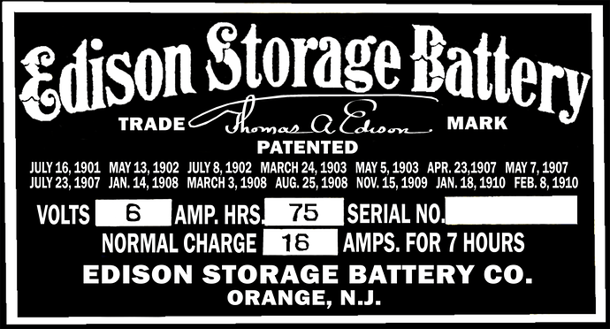 Edison Storage Battery Label replica