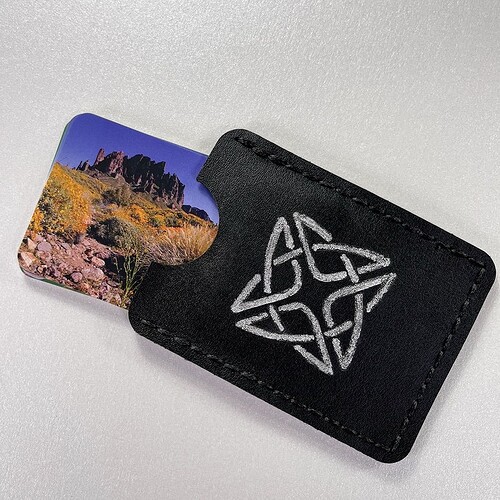 Cactus leather card case front (with Celtic knot)