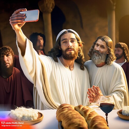 Firefly_Jesus+takes a selfie with the disciples during the last supper_photo,concept_art,golden_hour,narrow_dof_85162